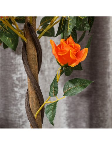 Outsunny Set of 2 Artificial Plants White Rose Floral in Pot, Fake Plants for Home Indoor Outdoor Decor, 90cm, Orange