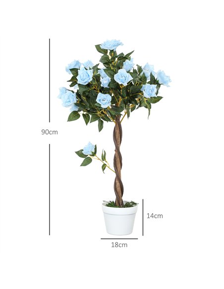 Outsunny Set of 2 Artificial Plants White Rose Floral in Pot, Fake Plants for Home Indoor Outdoor Decor, 90cm, Light Blue - pic 125798 | FastDaddyshop