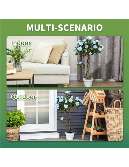 Outsunny Set of 2 Artificial Plants White Rose Floral in Pot, Fake Plants for Home Indoor Outdoor Decor, 90cm, Light Blue - pic 125799 | FastDaddyshop