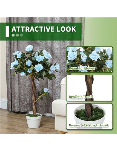 Outsunny Set of 2 Artificial Plants White Rose Floral in Pot, Fake Plants for Home Indoor Outdoor Decor, 90cm, Light Blue - pic 125800 | FastDaddyshop