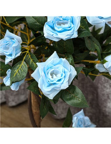 Outsunny Set of 2 Artificial Plants White Rose Floral in Pot, Fake Plants for Home Indoor Outdoor Decor, 90cm, Light Blue