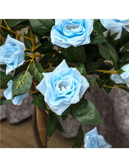 Outsunny Set of 2 Artificial Plants White Rose Floral in Pot, Fake Plants for Home Indoor Outdoor Decor, 90cm, Light Blue - pic 125802 | FastDaddyshop