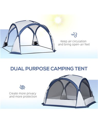 Outsunny Dome Tent for 6-8 Person, Camping Tent with 4 Zipped Mesh Doors, Removable Oxford Cloth, Lamp Hook, Portable Carry Bag,