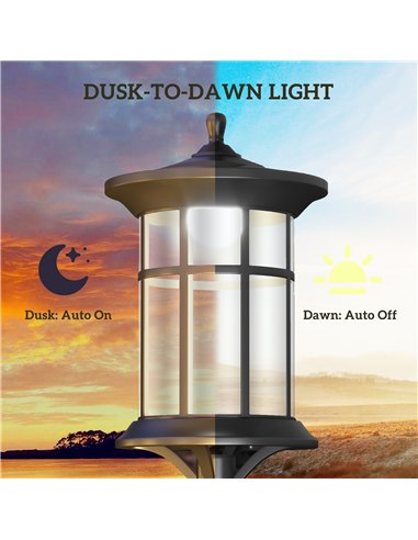 Outsunny Set of Two 1.8m Traditional Style Solar Lamp Posts - Black