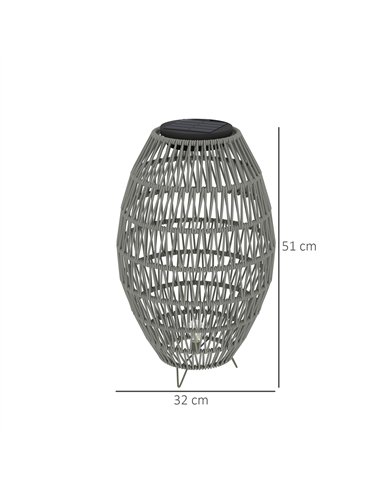 Outsunny Rattan Solar Lamp, Garden Solar Lantern with Auto On/Off Light, IP44 Waterproof, Decorative Outdoor Rattan Lamp for Por