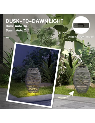 Outsunny Rattan Solar Lamp, Garden Solar Lantern with Auto On/Off Light, IP44 Waterproof, Decorative Outdoor Rattan Lamp for Por