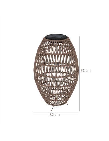 Outsunny Rattan Solar Lamp, Garden Solar Lantern with Auto On/Off Light, IP44 Waterproof, Decorative Outdoor Rattan Lamp for Por