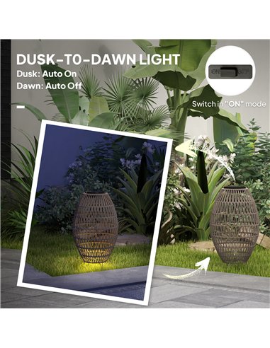 Outsunny Rattan Solar Lamp, Garden Solar Lantern with Auto On/Off Light, IP44 Waterproof, Decorative Outdoor Rattan Lamp for Por