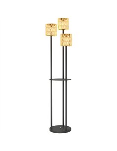 Outsunny Boho Rattan Floor Lamp, 3-Lights Rattan Lamp with Shelf, Freestanding Solar Garden Light with Auto On/Off Lights, IP44 