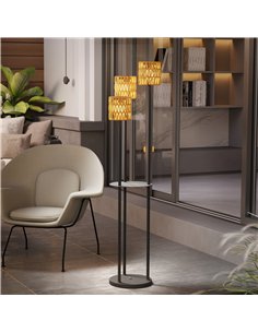 Outsunny Boho Rattan Floor Lamp, 3-Lights Rattan Lamp with Shelf, Freestanding Solar Garden Light with Auto On/Off Lights, IP44  2