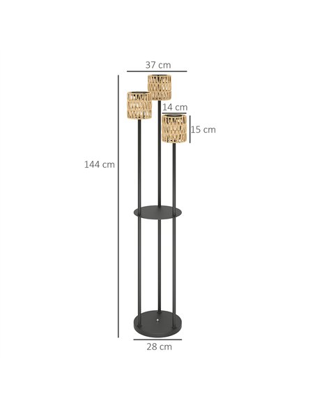 Outsunny Boho Rattan Floor Lamp, 3-Lights Rattan Lamp with Shelf, Freestanding Solar Garden Light with Auto On/Off Lights, IP44  - pic 125861 | FastDaddyshop