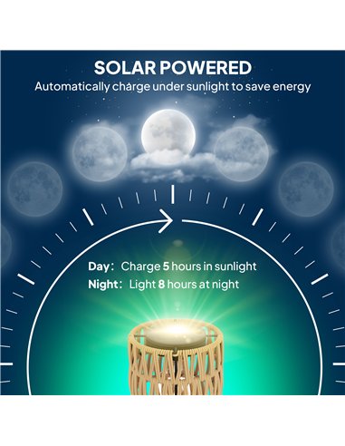 Outsunny Boho Rattan Floor Lamp, 3-Lights Rattan Lamp with Shelf, Freestanding Solar Garden Light with Auto On/Off Lights, IP44 