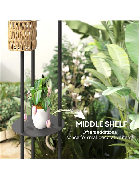 Outsunny Boho Rattan Floor Lamp, 3-Lights Rattan Lamp with Shelf, Freestanding Solar Garden Light with Auto On/Off Lights, IP44  - pic 125865 | FastDaddyshop