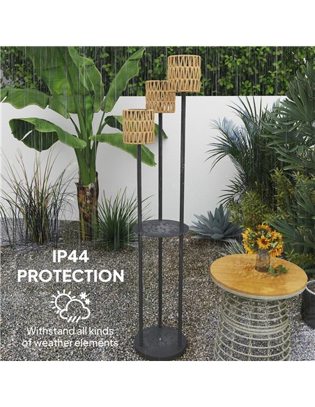 Outsunny Boho Rattan Floor Lamp, 3-Lights Rattan Lamp with Shelf, Freestanding Solar Garden Light with Auto On/Off Lights, IP44  - pic 125866 | FastDaddyshop