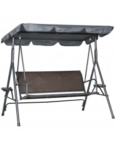 Outsunny 3 Seater Garden Swing Chair with Adjustable Canopy, Rattan Seat
