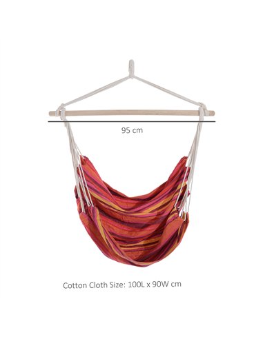Outsunny Outdoor Hanging Rope Chair with Cotton Rope, Garden Hammock Chair with Wooden Support Bar Cotton Cloth, Portable Garden