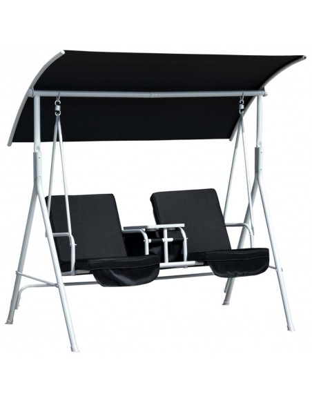 Outsunny 2 Seater Garden Swing Chair with Double Padded Seats, Storage Bag and Tray, Black - pic 12588 | FastDaddyshop