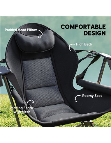 Outsunny Hammock Camping Chair Set of 2, Adjustable Back Swinging Camping Chair Portable Camp Chair with Cup Holder, Headrest, P