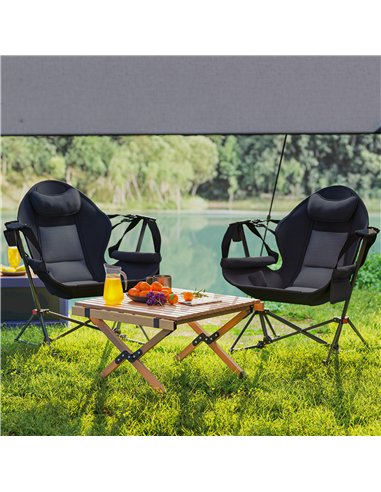 Outsunny Hammock Camping Chair Set of 2, Adjustable Back Swinging Camping Chair Portable Camp Chair with Cup Holder, Headrest, P