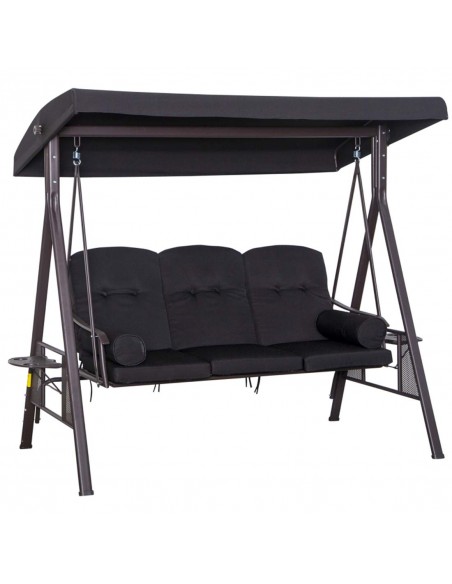 Outsunny 3 Seater Swing Chair with Canopy, Cushion, Shelter, Black - pic 12589 | FastDaddyshop