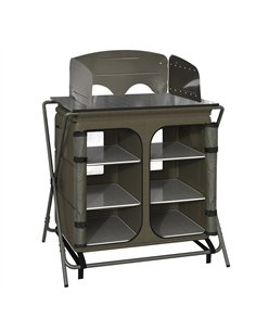 Outsunny Camping Cupboard Foldable Camping Kitchen Storage Unit w/ Windshield & 6 Shelves for BBQ Party Picnics Backyards with C