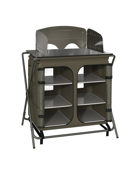 Outsunny Camping Cupboard Foldable Camping Kitchen Storage Unit w/ Windshield & 6 Shelves for BBQ Party Picnics Backyards with C - pic 125931 | FastDaddyshop