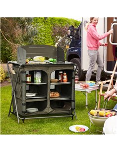 Outsunny Camping Cupboard Foldable Camping Kitchen Storage Unit w/ Windshield & 6 Shelves for BBQ Party Picnics Backyards with C 2