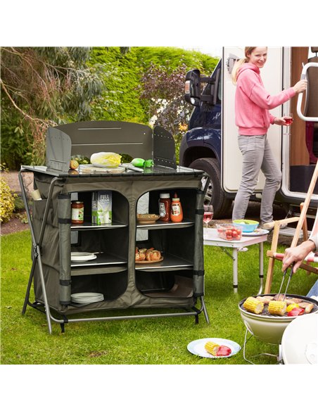 Outsunny Camping Cupboard Foldable Camping Kitchen Storage Unit w/ Windshield & 6 Shelves for BBQ Party Picnics Backyards with C - pic 125932 | FastDaddyshop