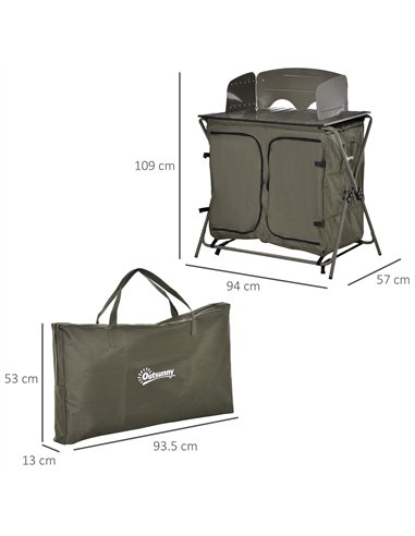 Outsunny Camping Cupboard Foldable Camping Kitchen Storage Unit w/ Windshield & 6 Shelves for BBQ Party Picnics Backyards with C