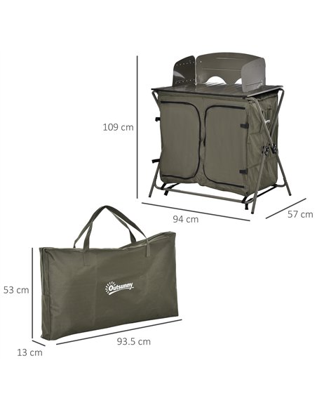 Outsunny Camping Cupboard Foldable Camping Kitchen Storage Unit w/ Windshield & 6 Shelves for BBQ Party Picnics Backyards with C - pic 125933 | FastDaddyshop