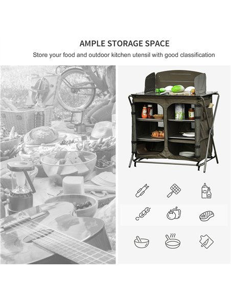 Outsunny Camping Cupboard Foldable Camping Kitchen Storage Unit w/ Windshield & 6 Shelves for BBQ Party Picnics Backyards with C - pic 125935 | FastDaddyshop
