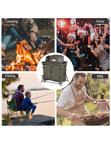 Outsunny Camping Cupboard Foldable Camping Kitchen Storage Unit w/ Windshield & 6 Shelves for BBQ Party Picnics Backyards with C - pic 125937 | FastDaddyshop