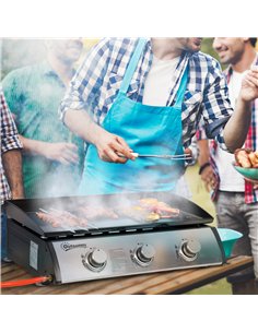 Outsunny Gas Plancha Grill with 3 Stainless Steel Burner, 9kW, Portable Tabletop Gas BBQ with Non-Stick Griddle for Camping Picn 2