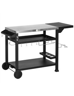 Outsunny Multi-Feature BBQ Grill Table, with Stainless Steel Top - Black
