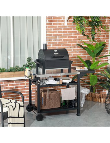 Outsunny Multi-Feature BBQ Grill Table, with Stainless Steel Top - Black