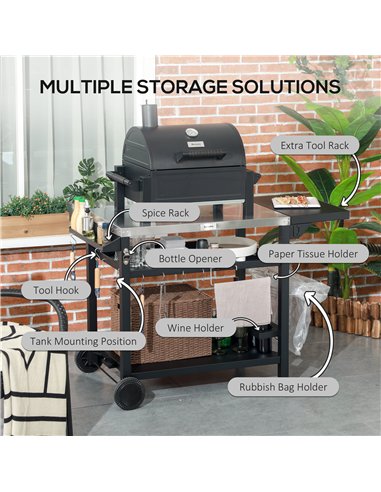 Outsunny Multi-Feature BBQ Grill Table, with Stainless Steel Top - Black