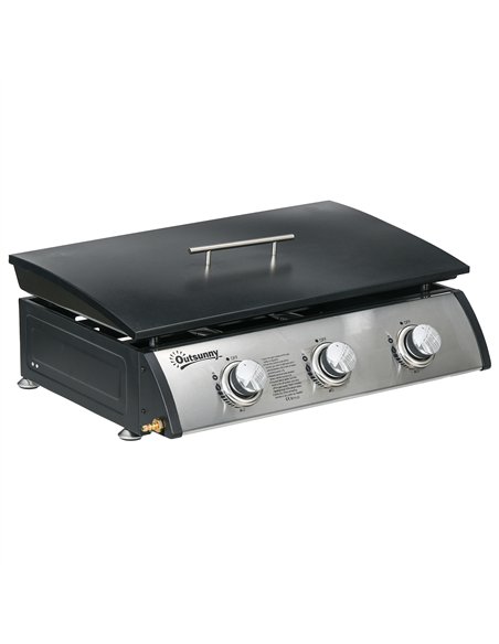 Outsunny 3 Burner Gas Plancha BBQ Grill with Lid, Black - pic 125958 | FastDaddyshop