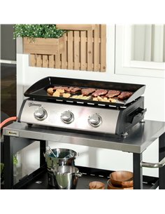 Outsunny 3 Burner Gas Plancha BBQ Grill with Lid, Black 2