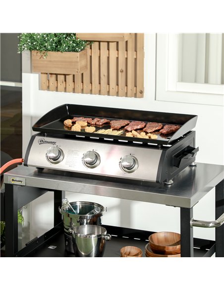 Outsunny 3 Burner Gas Plancha BBQ Grill with Lid, Black - pic 125959 | FastDaddyshop