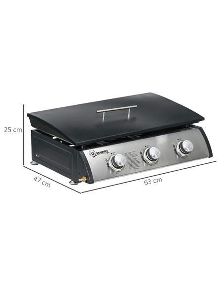 Outsunny 3 Burner Gas Plancha BBQ Grill with Lid, Black - pic 125960 | FastDaddyshop