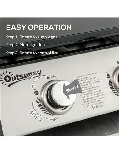 Outsunny 3 Burner Gas Plancha BBQ Grill with Lid, Black