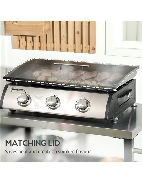 Outsunny 3 Burner Gas Plancha BBQ Grill with Lid, Black - pic 125963 | FastDaddyshop