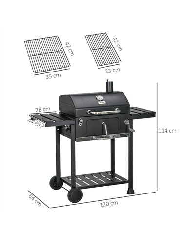 Outsunny Adjustable Charcoal Pan BBQ, with Thermometer and Warming Rack