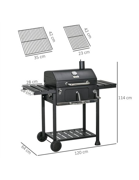 Outsunny Adjustable Charcoal Pan BBQ, with Thermometer and Warming Rack - pic 125969 | FastDaddyshop