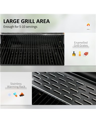 Outsunny Adjustable Charcoal Pan BBQ, with Thermometer and Warming Rack