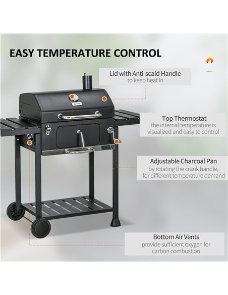 Outsunny Adjustable Charcoal Pan BBQ, with Thermometer and Warming Rack - pic 125971 | FastDaddyshop