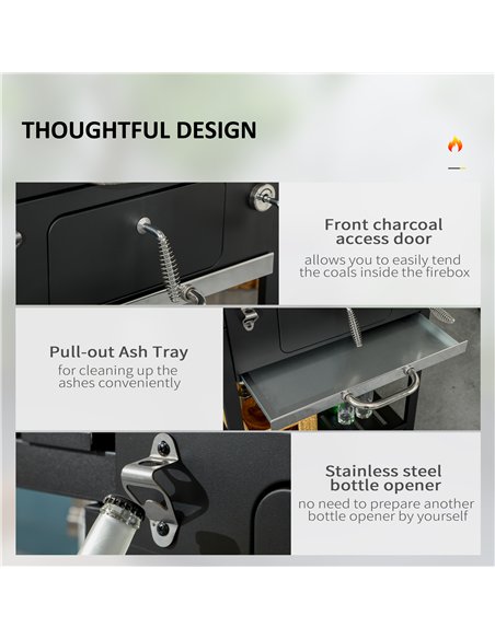 Outsunny Adjustable Charcoal Pan BBQ, with Thermometer and Warming Rack - pic 125972 | FastDaddyshop