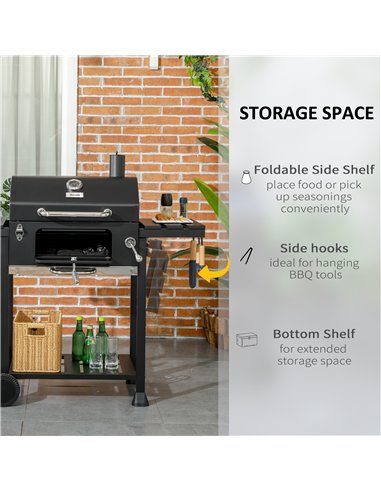 Outsunny Adjustable Charcoal Pan BBQ, with Thermometer and Warming Rack