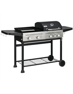 Outsunny 15kW Deluxe Duo Gas BBQ, with Grill, Plancha and Side Burner - Black