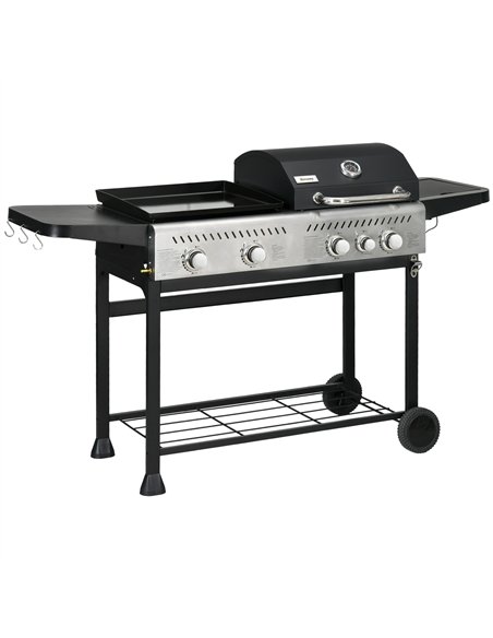Outsunny 15kW Deluxe Duo Gas BBQ, with Grill, Plancha and Side Burner - Black - pic 125985 | FastDaddyshop